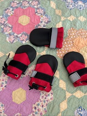 Red Waterproof Dog Boots with Reflective Strap